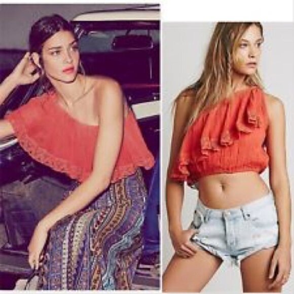 NEW Jen’s Pirate Booty x Free People One Shoulder Crop Top Orange Size Large - Picture 3 of 8